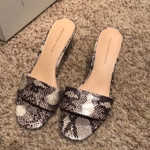 Slip on snake skin sandals